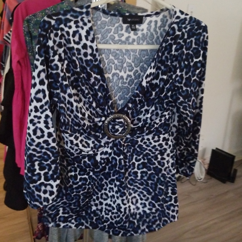 Blue cheetah print blouse